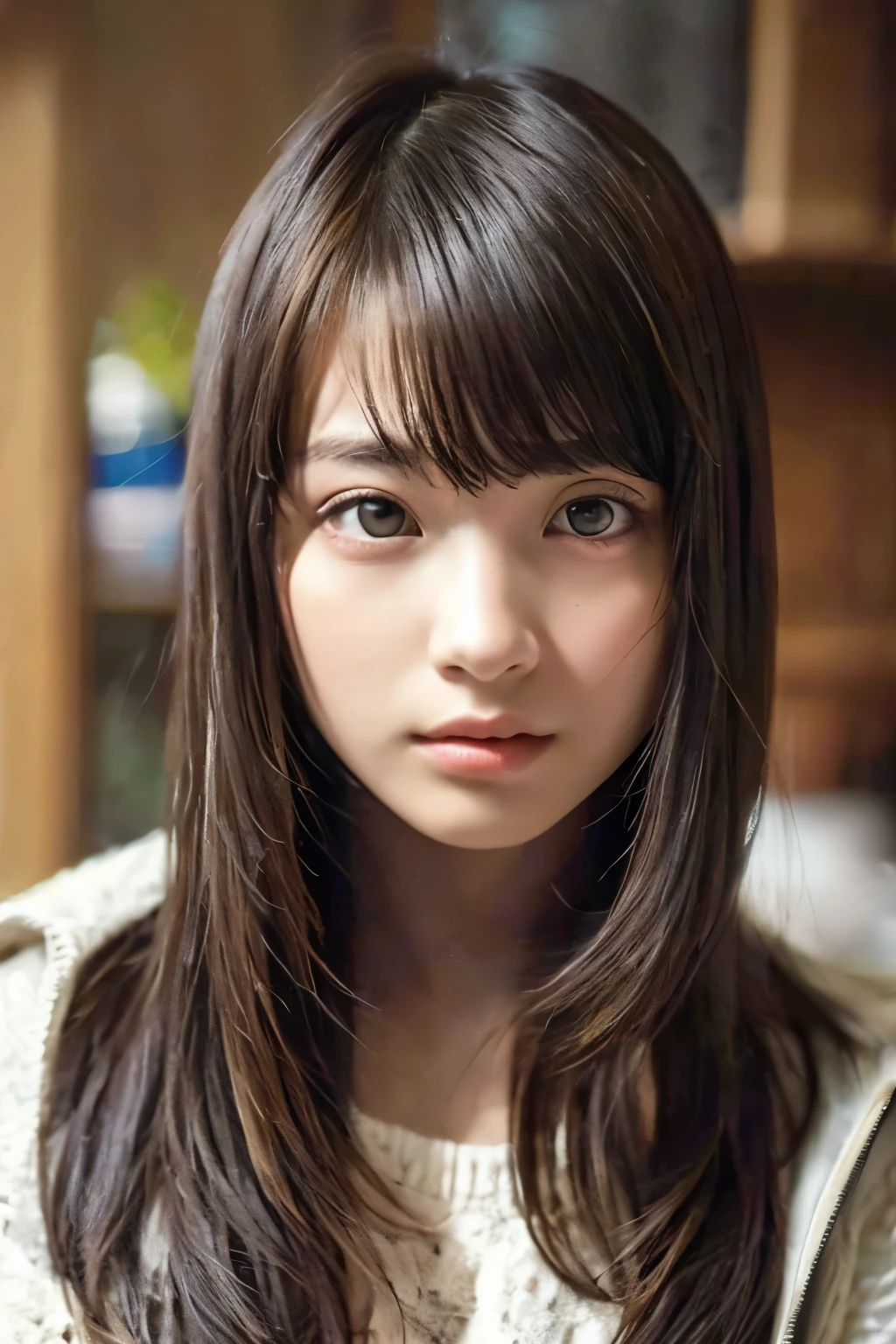 (Highest quality:1.4),(masterpiece:1.4),(Realistic:1.4),(Realistic:1.2),(超High resolution, RAW Photos:1.4),(High resolution, Very detailed:1.2),(8k:1.2),photograph,Brown Hair、One Girl,alone,((Upper Body:1.3))、topless、bob cut、forehead