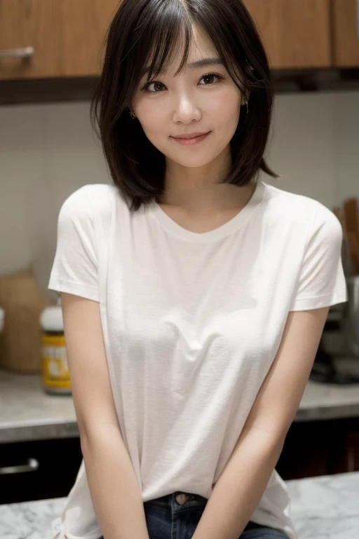 Solo, standing in the kitchen, girl, white shirt, milk drops on the chest of the shirt, (delicate illustration: 1.4), (renaissance art: 1.4), (masterpiece: 1.0), (best quality: 1.4), (super high) Resolution: 1.2), (Photorealistic: 1.4), (8K, RAW photo: 1.2), (Soft focus: 1.4), (Age 18: 1.3)), (Sharp focus: 1.4), Beautiful face details