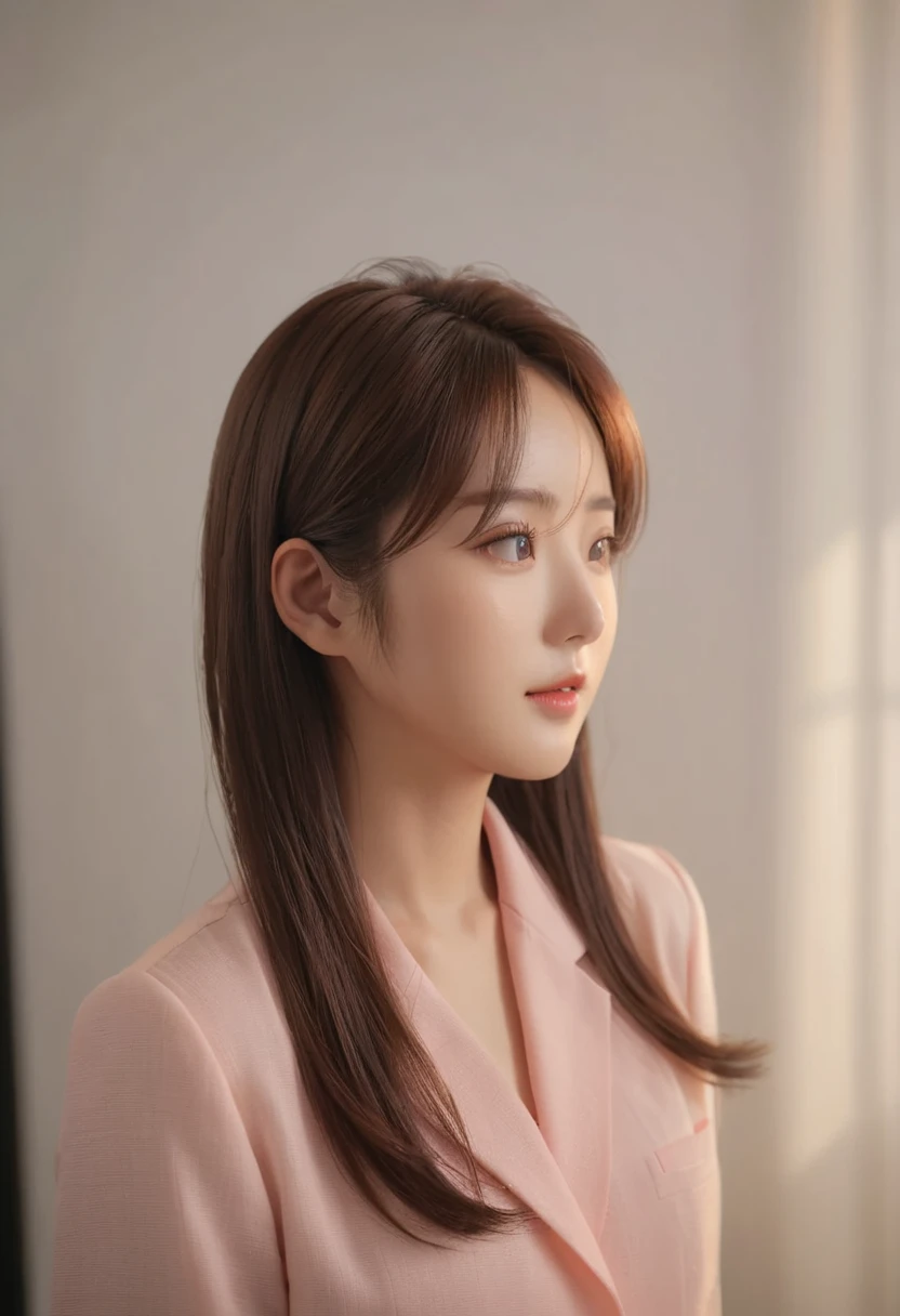 Best Quality, 8k, Masterpiece, (Portrait: 1.3), (photo realistic:1.4), (hyper realistic:1.4), Sharp Focus, looking at viewer, (smoother lighting:1.1), (increase cinematic lighting quality:0.9), realistic lighting, backlighting, light on face, ray trace, (brightening light:1.2), (Increase quality:1.4), sharp detail, (best quality real texture skin:1.4), finely detailed eyes, black_eyes, finely detailed face, 25 year old Korean woman, (white formal_shirt:1.4), (Create an image maintaining the original base model hairstyle:1.5)