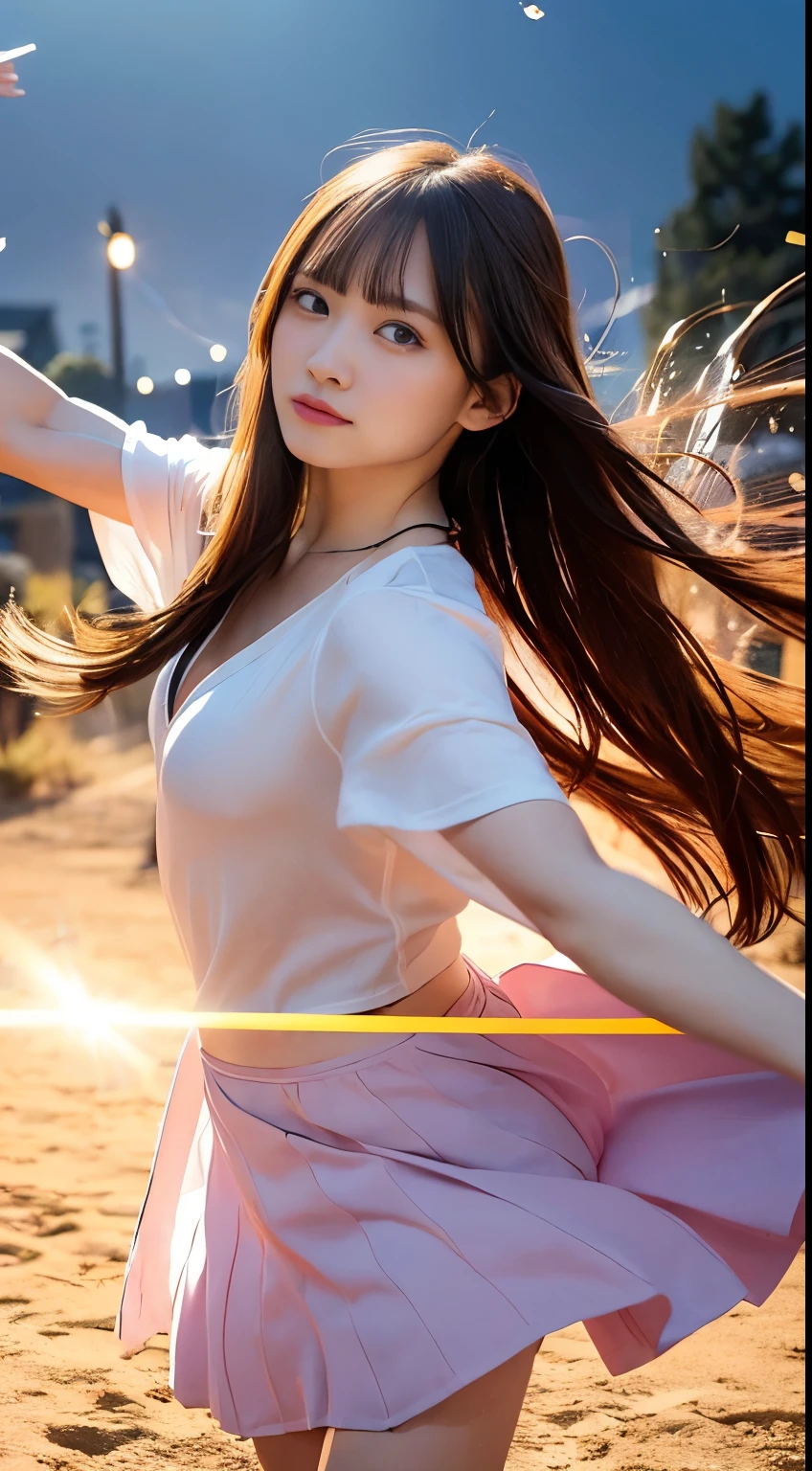 Raw photo, Very detailed, masterpiece, Highest quality, High resolution,
Eye highlights, , Private Photos, night, bangs, Fluttering Hair, Outdoor,
Break a girl , wearing a magic robe, Fight fiercely against enemies in a magical world. Her movements are agile, A glowing magic circle spreads around her as she casts the spell.、The skirt sways and sparkles. A mass of energy resides in front of her hand., What was laid out before her. Quick and precise action々and defeat the enemy.、Powerful and beautiful dance-like combat. Her eyes and strong will are reflected in her magic., Shaking the air around her.
The background is beautifully blurred. The effect of highlighting the beauty and emotion of a person.