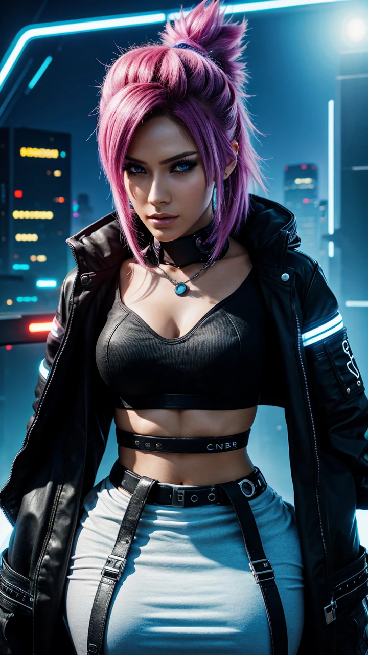 Cyberpunk Girl, Beautiful woman, hohe details, beeindruckende Details, (werkstatt im Hintergrund), ((Frau ist Mechanikerin)),