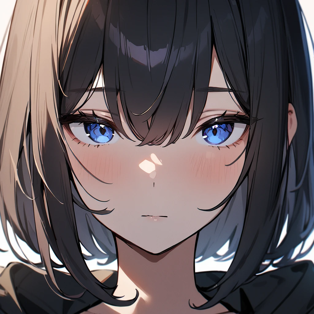 1girl,Solo,portrait,face,eyes,breasts,straight-on,masterpiece,best quality,very aesthetic,absurdres,half eyes,(simple background)
