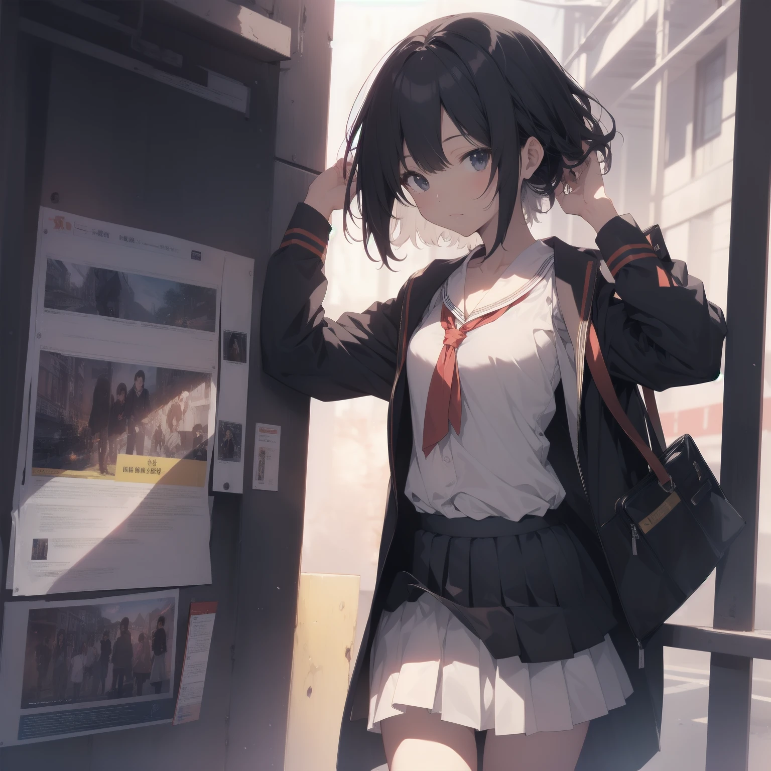 ultra-absurdres-Top quality by artist God, ultra-detailed, high resolution, anime moe artstyle, best anime 8k konachan wallpaper, pixiv contest winner, pool:2810, perfect anatomy,break, 1girl, (Please draw a girl walking sleepily to school alone. )break,(Solo,little female, 13-year-old:1.3),Full limbs, complete fingers,a junior high school student, (very short hair), short cut, flat chest, , small butt, small black eyes, beautiful detailed eyes, well-proportioned iris and pupils, expressive eyes, highres detailed hair, soft expression, salor school_uniform, sailor collar, serahuku, bow, pleated skirt,(Detailed Lighting), (Detailed background), in the School commute route. break,super detailed skin, Best cinematic lighting powered by famous artist, 8k,beauty illustration,photoshop_(medium),very aesthetic,break,((artist:horosuke )), artist:clamp ,artist:carnelian ,artist:kantoku ,
