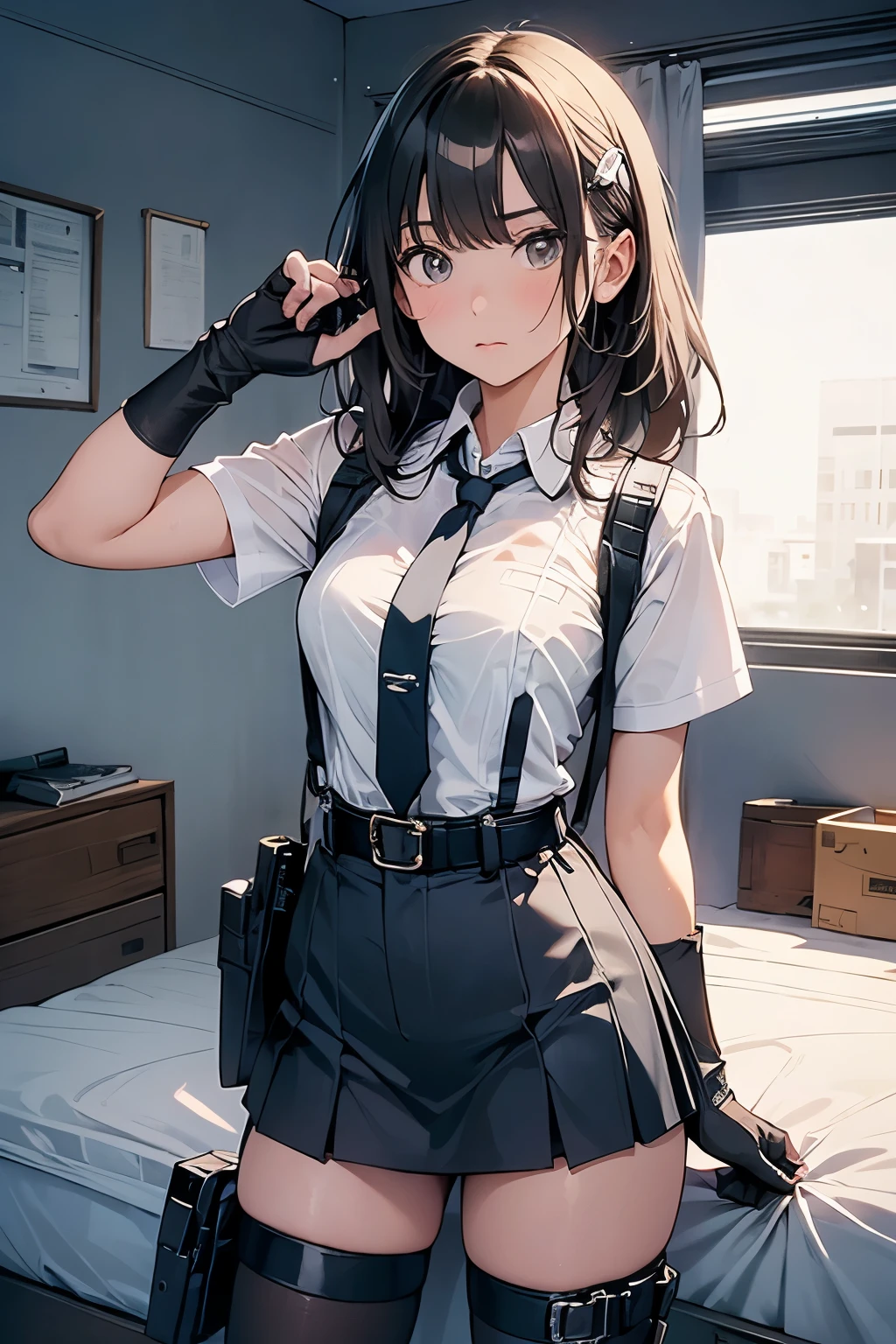 1 female, , high quality, masterpiece, Ultra-high resolution, , Cinema Lighting, , , 1 female, , high quality, masterpiece, Ultra-high resolution, , Cinema Lighting, , , And the suspenders with the cranes flying Moderate breasts Large Breasts Small face holster Lying in bed Looking up Sweat belt summer 脇Sweat Black Hole Gloves suit garterbelt Leg Links ズボンにbelt holster Hands behind your back Anxious expression Looking up Anxious face Knee-high Knee socks Knee-highソックス garterbelt garter ふとももにgarterbelt Checkered mini skirt Necktie Headband ribbon Panty shot スカートの隙間 Armament Handgun handcuffs Cable ties レッグholster holster Hands behind your back Anxious expression Looking up Anxious face 足を横に開く Armament Cable ties レッグholster holster See-through clothing heavy rain Getting wet in the rain