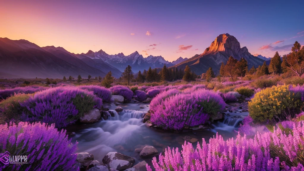masterpiece,best quality,ultra detailed Breathtaking sunrise mountain purple