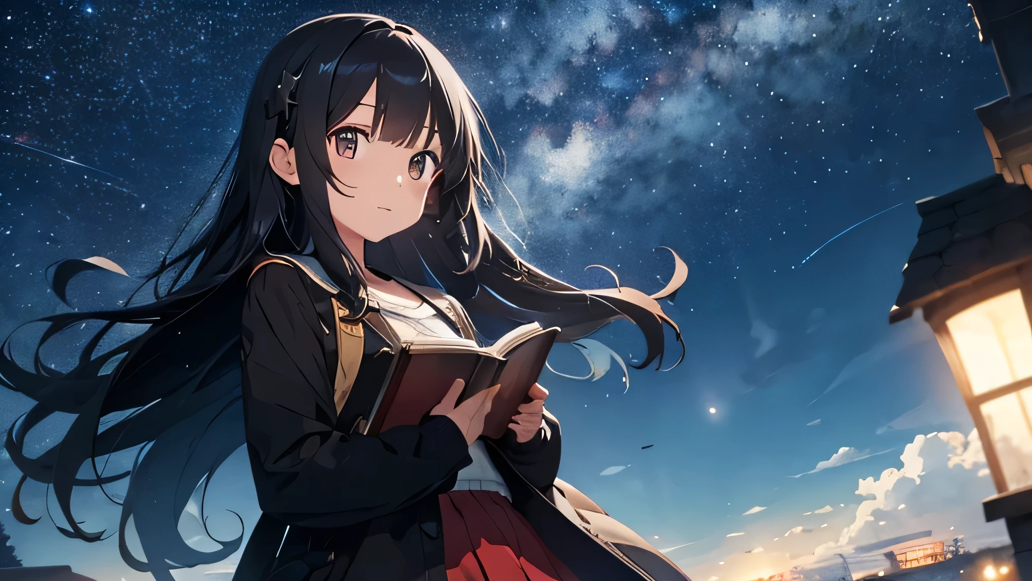 Long black hair Starry Sky I have a book profile