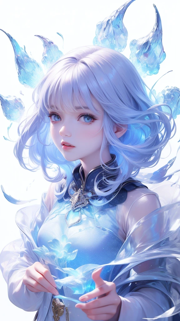 ((masterpiece)), (((best quality))), ((ultra-detailed)), ((illustration)),[realism light effect],shadow,(Fantasy style),(white background:1.6), simple background, (earth theme),(a cloak)[(hair focus,((1girl)),[(big slime hair): (cloud hair):0.3], (hair on background),(high saturation),(hair surrounded by galaxy splashes),)):((her hair is becoming galaxy clouds,:1.27628), (hair and clothes is galaxy clouds and cluster of stars:1.1025),(a cloak is becoming galaxy clouds)