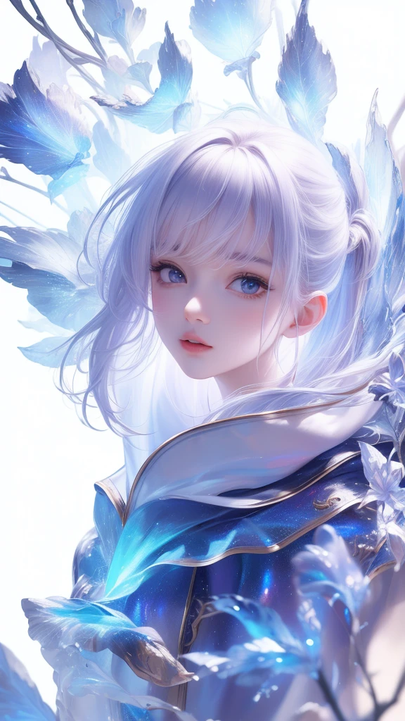 ((masterpiece)), (((best quality))), ((ultra-detailed)), ((illustration)),[realism light effect],shadow,(Fantasy style),(white background:1.6), simple background, (earth theme),(a cloak)[(hair focus,((1girl)),[(big slime hair): (cloud hair):0.3], (hair on background),(high saturation),(hair surrounded by galaxy splashes),)):((her hair is becoming galaxy clouds,:1.27628), (hair and clothes is galaxy clouds and cluster of stars:1.1025),(a cloak is becoming galaxy clouds)