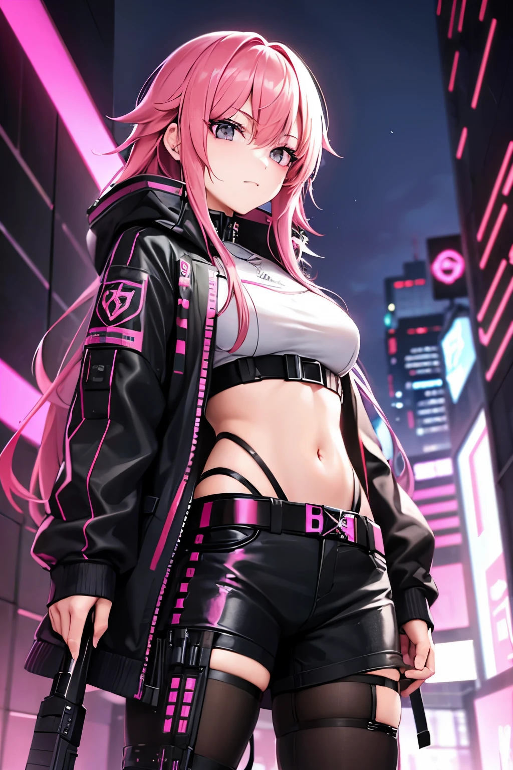 Cyberpunk girl wearing a coat,racing wear，brunette colored hair，dewey，legs open，raised his hand，raised his hands above his head，muscle tissue，裸のmuscle tissue，gel coat，fantastic world，background in the dark，muscle tissue，Pubic hair is visible，Clean design，epic instagram，art station，colorful paint splashes，contour，Extremely detailed intricate details，unreal engine，fanciful，intricate details，splash image，complementary color，fantasy concept art，8K resolution，Deviantart&#39;s masterpiece，oil paint，heavy stroke，drops of paint，（isolate on white background：1.3），rainbow skin，, ((teenage:1.5)), , ((wearing black clothes)), (\\(an indifferent look\\),, (((Dressed in modern attire))), head of red hair，nadium chest， tight suit， looking at the viewer， medium breasts， No expression， cover the navel， thigh gap