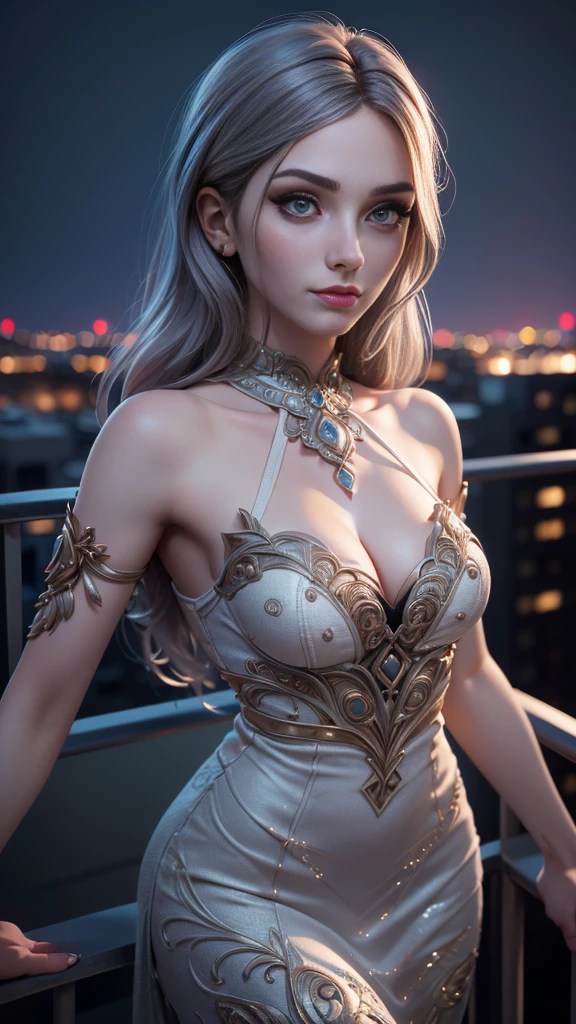 photo of rolyatistaylor, RAW, beautiful woman, ((portrait)), ((detailed face:1.2)), ((detailed facial feature, detailed skin, clear skin), (perfect proportioned body), (wearing an intricate dress:1.1) (high detailed city environment, apartment balcony), (realistic photo, best quality, detailed), (8k wallpaper), (cinematic lighting, dramatic lighting) (sharp focus, intricate)