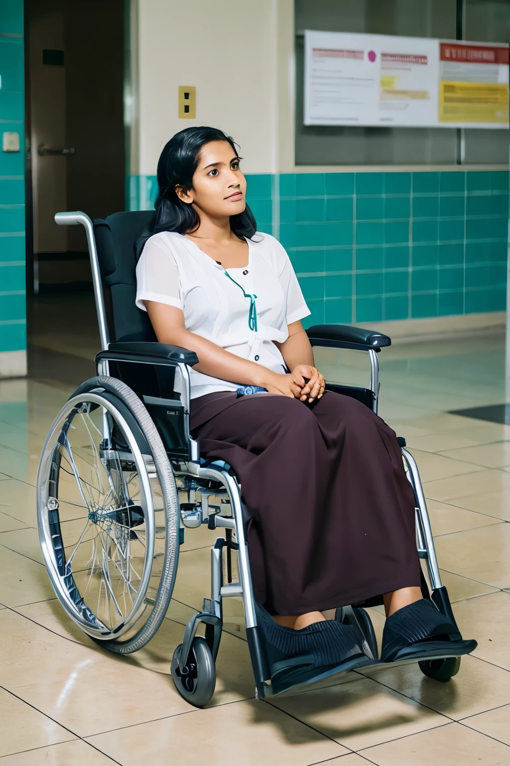 a 25 year old sri lankan women sitting in a wheelchair at hospital