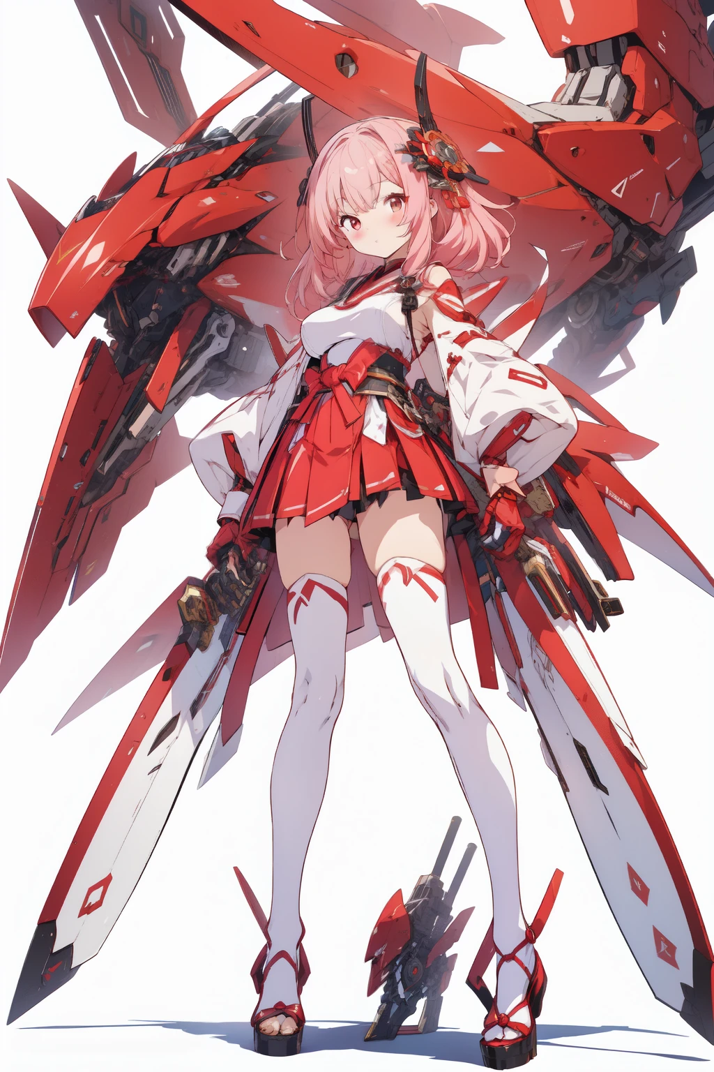 sfw, nsfw:0.6, 16k, highres, best quality, simple back ground, white background, full body shot, from below, solo focus,,
, official art,character reference:1.4, mecha musume with gigantic katana blade:1.3, hakama skirt:1.2, epic ecchi:1.4, exoskeleton:1.7, miko style costume:1.5,
, 1 milf idol oneesan girl, standing, slingshot leotard, mechanized armor:1.4, thighhighs ,high heel:1.2