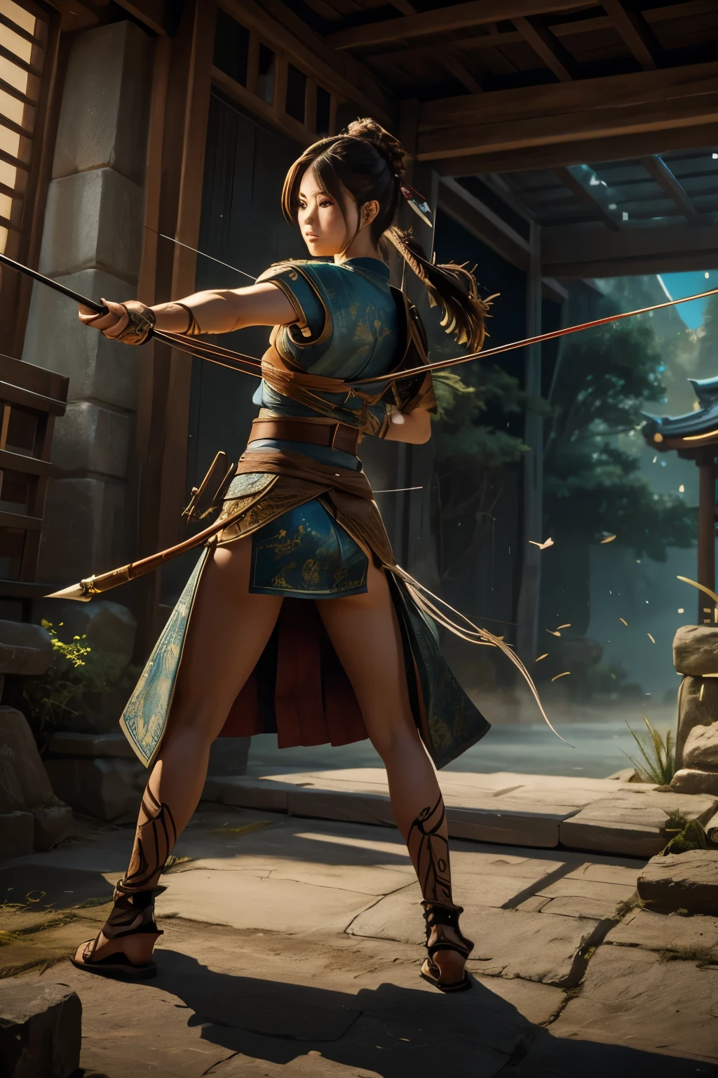 Aesthetic artwork of a woman shooting an arrow with a bow, theme:Archer, Japanese fantasy, Japanese Mythology,
Professional spray work, Detailed and intricate brushwork, Detailed and clear depiction, Anatomically correct, Absurd aesthetics,
BREAK Holding the Tenno Makako Bow, attack situation,
BREAK If the day, Attractive Archer, Master Archer, Holding a weapon in your hands,
BREAK A single feather for the audience々Shoot arrows, attack, Powerful and delicate movements,
Combining various techniques to create delicate and bold compositions,
BREAK Detailed and realistic texture, Professional artwork, Fine spray work, Powder coating for a three-dimensional look,
dynamic shot, wide full body shot,
BREAK Sharp, thin lines by a professional illustrator, highest quality render, Highest quality, Highest Resolution,