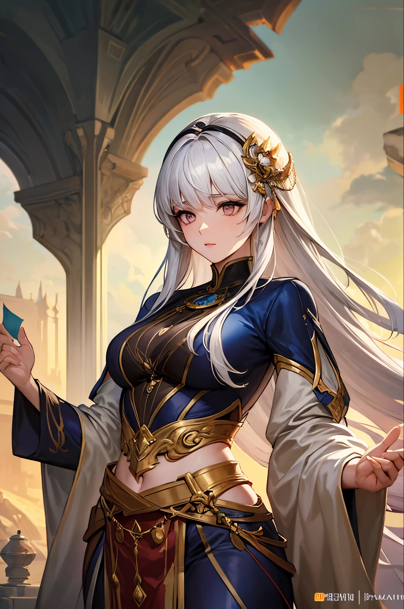 Woman with white hair, Beautiful character drawings, Gwaiz, artwork in the style of Gwaiz, White-haired God, Magnificent and elaborate character art, Amazing character art,