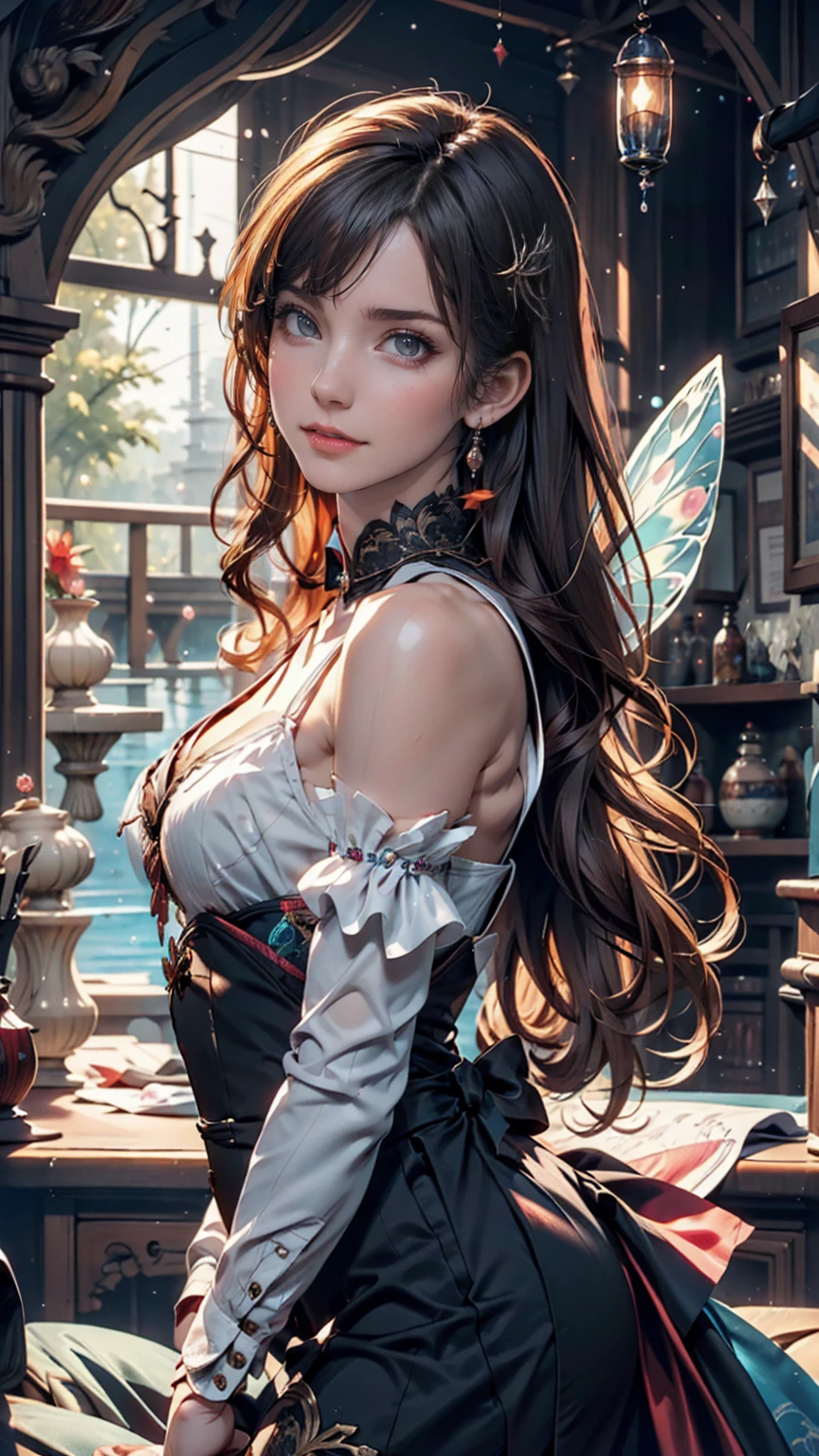 A painting of a woman in a dress blowing bubbles, Reusch and Wow, Mysterious Bubbles, Moebius + Reusch + Wow, Dreamy details, intricate Wow, A close-up fantasy using the magic of water, fairy tale artwork, Fairy tale painting, Anna Dittmann style, Wow art, Realistic fantasy painting, Artgerm Julie Bell Beeple