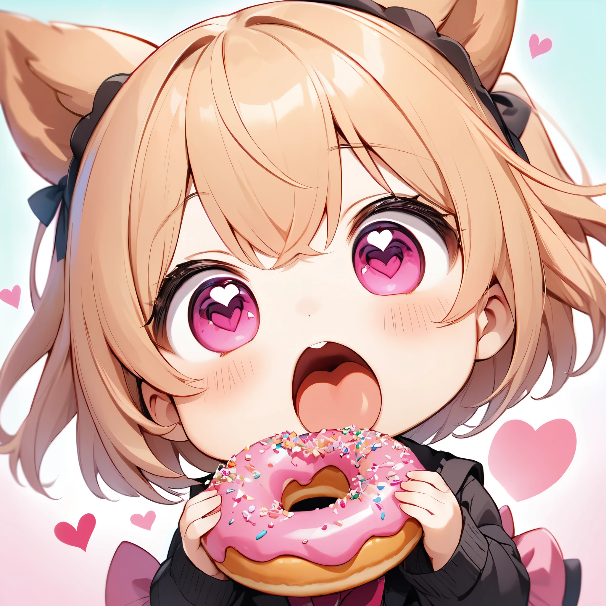 Ultra-small deformation, cute, Eating a donut, Looks so delicious, Open your mouth wide, ((Heart Eyes)), I love donuts❤, ARW