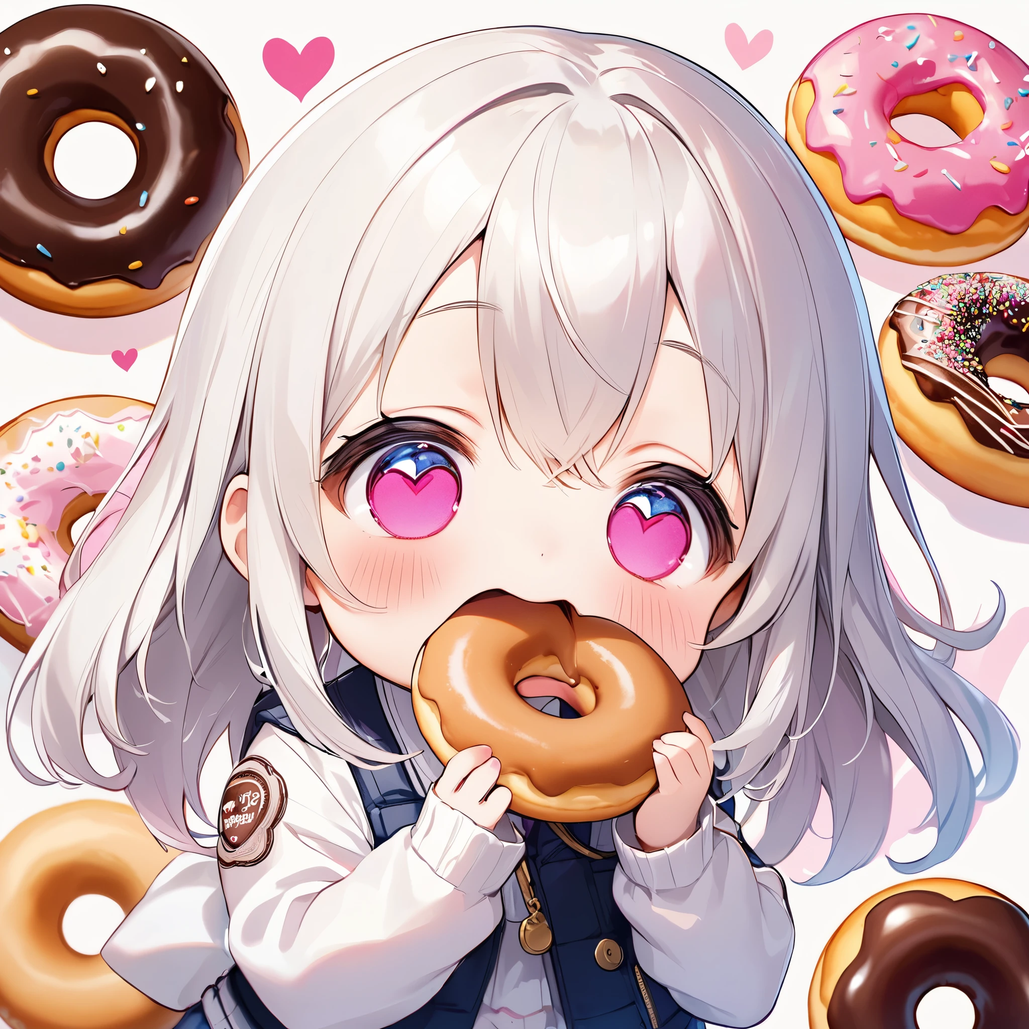 Ultra-small deformation, cute, Eating a donut, Looks so delicious, Open your mouth wide, ((Heart Eyes)), I love donuts❤,