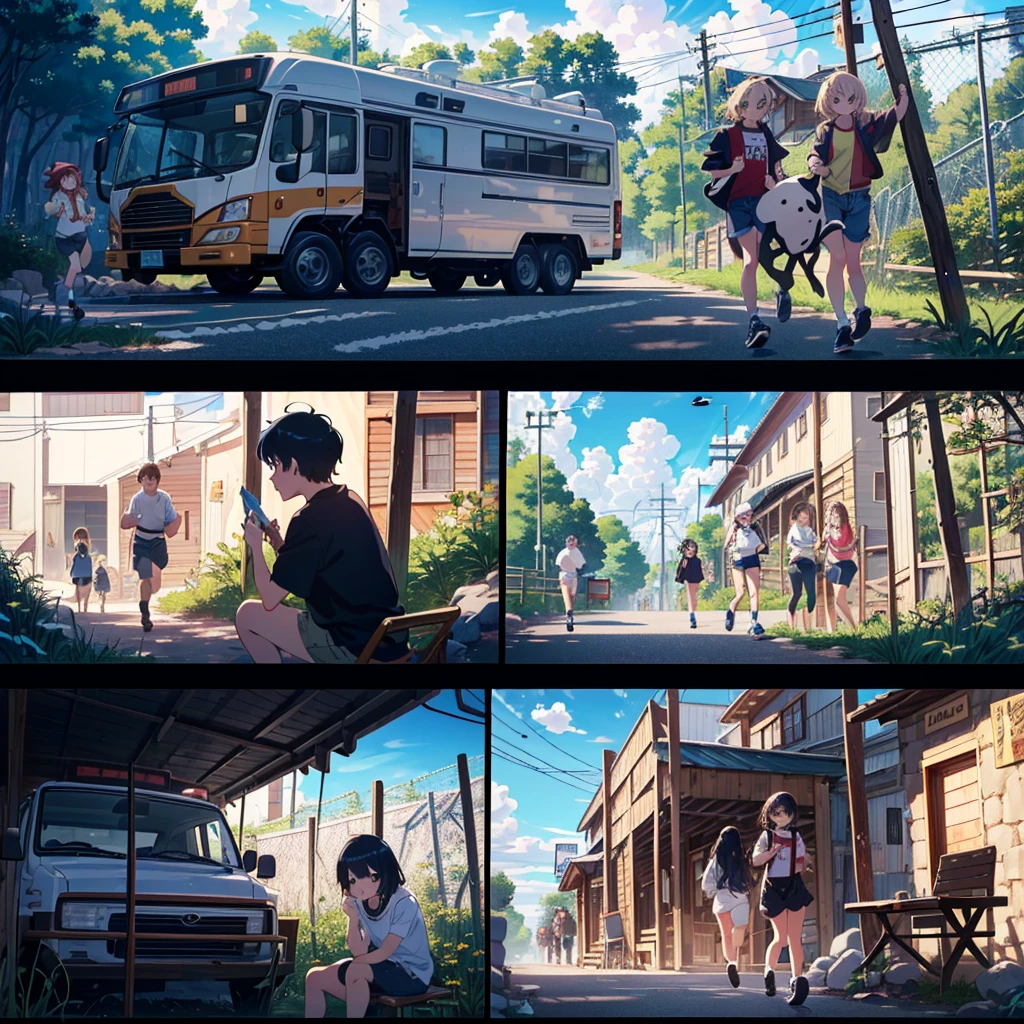 (8K Masterpiece, RAW Anime Photo, Best Quality: 1.3), Manga_Book_Panel:1.5, Going to the Zoo, Eating Ice Cream, Sequential_Manga_Panel, Speech_Bubble,