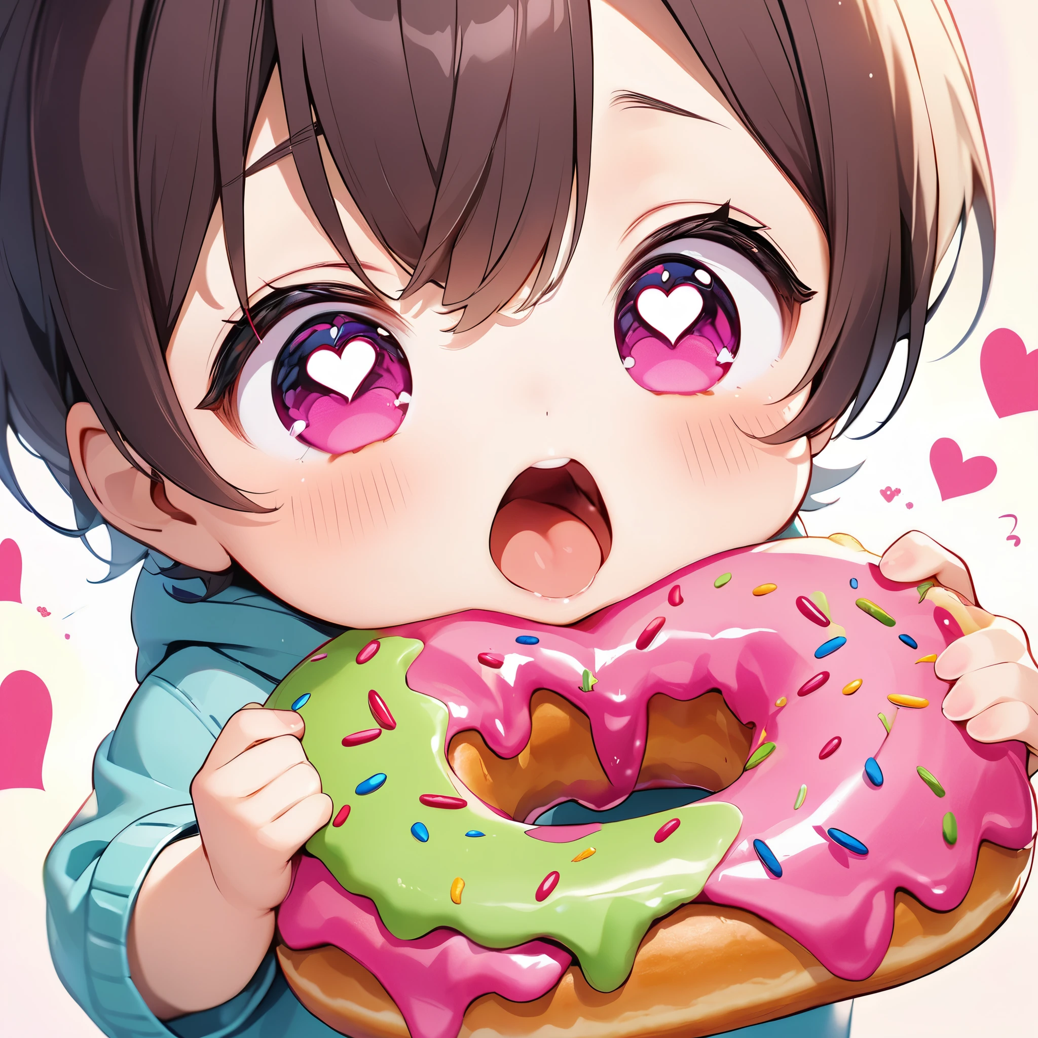 Ultra-small deformation, cute, Eating a donut, Looks so delicious, Open your mouth wide, ((Heart Eyes)), I love donuts❤, ARW