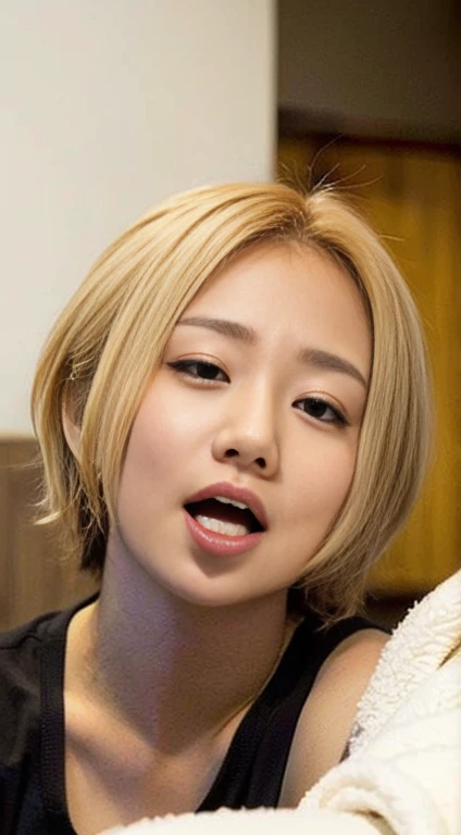 ((Browsing Caution:1.4, masterpiece, Highest quality, High resolution, 超High resolution, Pixel Perfect, 4K, RTTX10.0, High resolution))), (((One Girl, single, alone, she, Beautiful girls))),  (((((short hair、Blonde、lure、joy))))), ((Beautiful eyelashes)), ((Detailed face, blush:1.2)),  ((Beautiful and large breasts, Cleavage)), indoor, Bedroom, Dynamic Angle, Big Breasts, Perfect body, Underarm, ((Sleeping in bed, (Sleep on your back:1.5), sleepy, close your eyes, Lying in bed, Sleeping position, Wake up)), ((close, throw, cute, Shoot the body, Sighing expression)), ((black bra color, Black Lingerie)), Embarrassed expression, (((Expression of sexual pleasure:1.8))), (Expression of unbearable pain:1.2), The facial expression of a person who is holding back from going to the toilet, twist