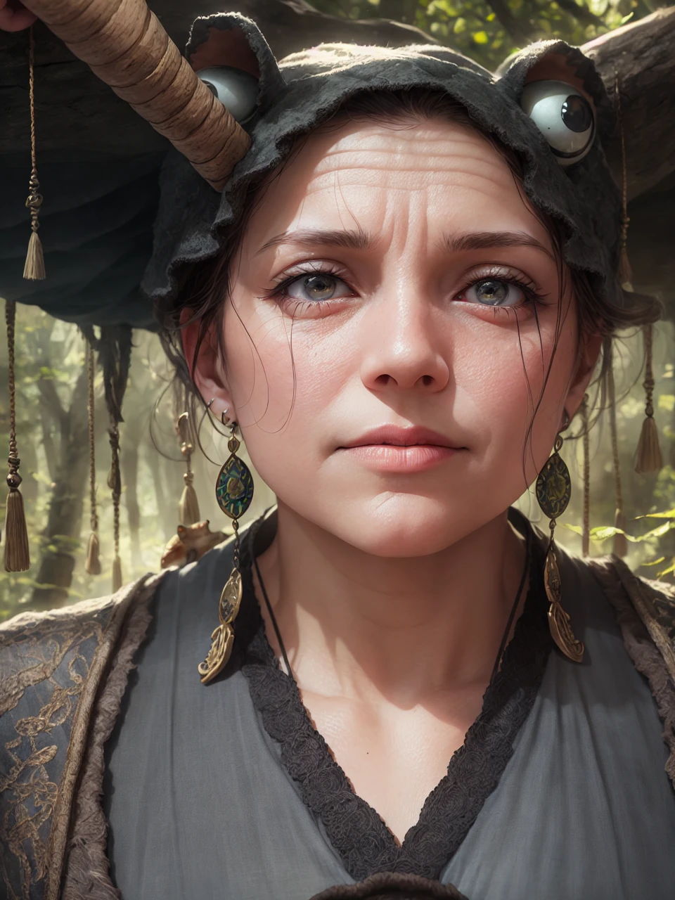 best quality,4k,highres,masterpiece:1.2,ultra-detailed,realistic:1.37,portrait,landscape,Toad Sage,wise and noble appearance,toad sitting on a rock,holding a wooden staff,old and wrinkled skin,detailed toad eyes,revealing a sense of wisdom and power,lush green forest in the background,misty atmosphere,vivid colors,natural lighting,bokeh