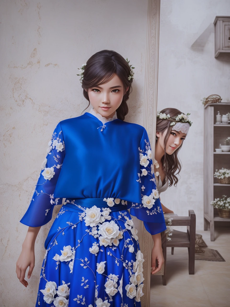 Masterpiece, highest quality, solo focus, complex
(High detail: 1.1) (Perfect face: 1.1) white wedding dress, pretty Japan woman, smiling, lace, veil, fantasy, white flowers on head, bouquet in hand,
Viking origin, shining eyes, full body, Lee Jeff
Leeds Nikon D850 Film Stock Photo 4 |
Kodak Portra 400 Camera F1.6 Lens
Rich colors Ultra realistic
Realistic textures Dramatic lighting
Unreal Engine
Trending at Art Station CineStill
800 --auto