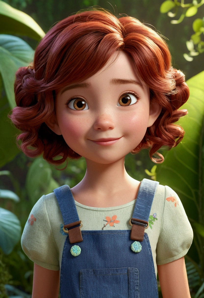 A cute 3D animated Disney Pixar style character, highly detailed, sharp focus, photorealistic, vibrant colors, soft lighting, beautiful eyes, cute expression, adorable smile, whimsical pose, detailed facial features, intricate hairstyle, detailed clothing, fantasy environment, lush vegetation, magical atmosphere