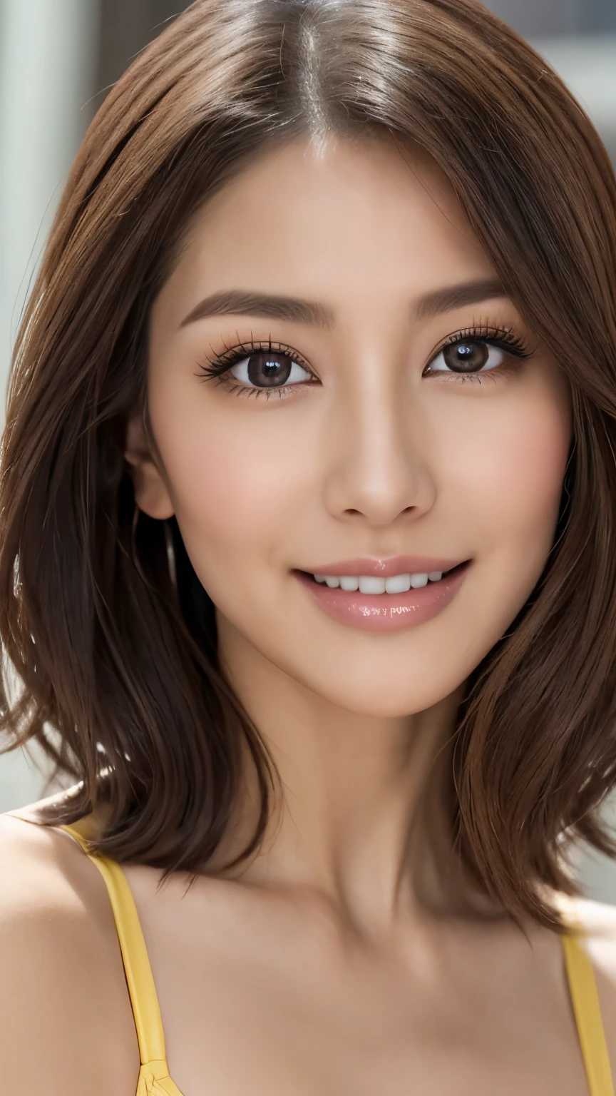 (Cowboy Shot、Highest quality、8k、Award-winning works、Ultra-high resolution度)、One beautiful woman、(perfection, Wearing a natural and colorful shiny dress:1.2))、Bright color contacts、perfection Makeup、Bright and shiny lipstick、Beautiful bright eyeshadow、(Big Breasts:1.2)、Short Bob Hair,(Natural silver hair:1.2),(Romantic affection:1.1)、彼が私を見た時のThe best smile、(Many of them emphasize the body line..:1.1)、(Strongly blurred vibrant Harajuku city background:1.1)、(Strongly blurred background:1.1)、Accurate anatomy、Ultra HD Hair、(Ultra-high resolution度のperfectionな美しい歯:1.1)、Ultra-high definition beauty face、Ultra HD Hair、Ultra HD Shining Eyes、輝くUltra-high resolution度の美肌、Ultra-high resolution,Woman in gold micro bikini:1.2,flying debris,,Award-winning photo, Very detailed, Close your eyes, Nose and mouth,Face Focus, Extreme close up of face、 Symmetrical face,Realistic nostrils、The best smile,Moisturized lips