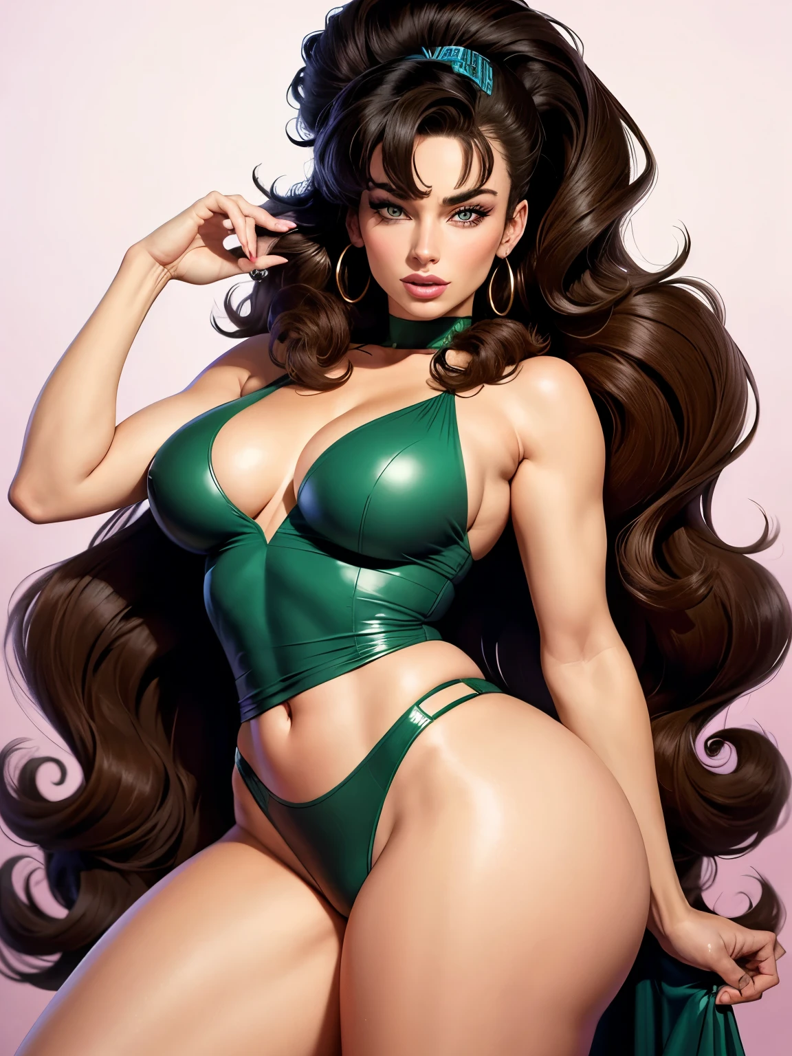 Kelly Lebrock, She has an oval face with expressive features. She has high cheekbones, which gives her face contour and structure. Her eyes are large and expressive, often described as green. They can give her a mystical and attractive look. Kelly was famous for her long, dark hair with soft waves that were often loose or slightly curled. In the 80s, her hairstyle was in vogue - lush and voluminous. Kelly had a slender and expressive figure. In her youth she was known as “flat figure”, which means a proportional body with a pronounced waist and hips. Her 80s outfits often featured bright colors, thick fabrics and original silhouettes. She could look both in elegant evening gowns and more casual but stylish clothes.