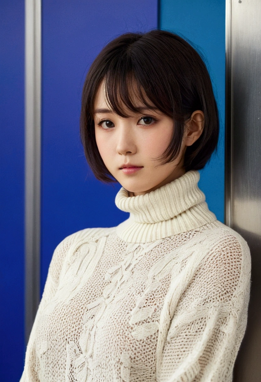 solo, 1girl, yamagishi fuuka, gekkoukan high , turtleneck sweater,