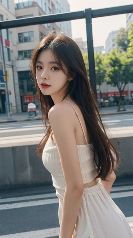 1 Girl,study,Soft Light,Chinese Beauty,Tube Top,dress,Long hair