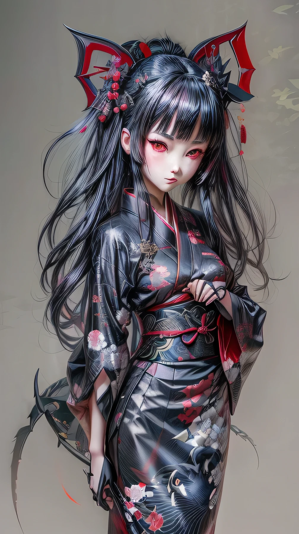 anime - style image of a woman dressed in a kimono outfit, demon anime girl, gothic maiden anime girl, 1 7 - year - old anime goth girl, detailed anime character art, anime monster girl, with red glowing eyes, guweiz on pixiv artstation, handsome japanese demon boy, guweiz on artstation pixiv, japanese gothic