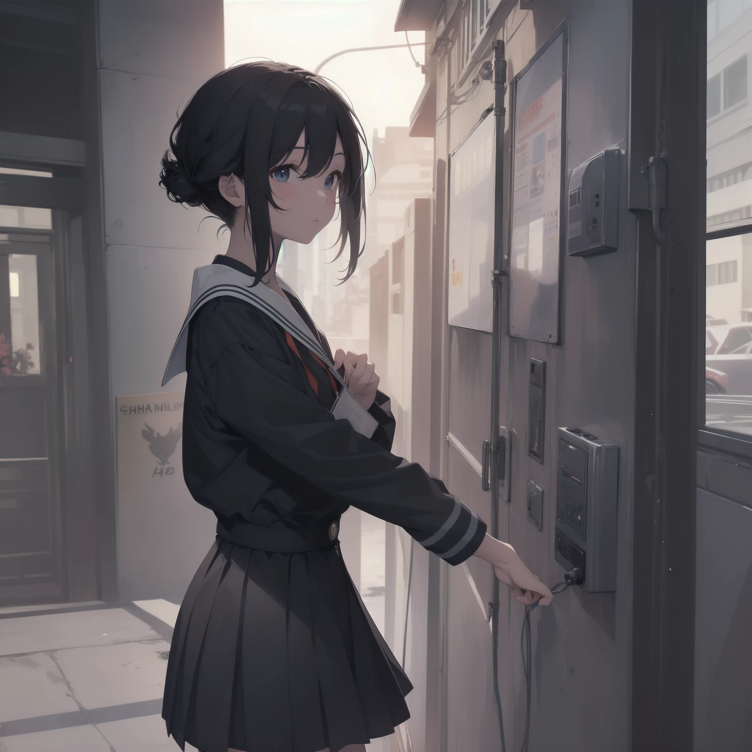 ultra-absurdres-Top quality by artist God, ultra-detailed, high resolution, anime moe artstyle, best anime 8k konachan wallpaper, pixiv contest winner, pool:2810, perfect anatomy,break, 1girl, (Please draw a girl walking sleepily to school alone. )break,(Solo,little female, 13-year-old:1.3),Full limbs, complete fingers,a junior high school student, (very short hair), short cut, flat chest, , small butt, small black eyes, beautiful detailed eyes, well-proportioned iris and pupils, expressive eyes, highres detailed hair, soft expression, salor school_uniform, sailor collar, serahuku, bow, pleated skirt,(Detailed Lighting), (Detailed background), in the School commute route. break,super detailed skin, Best cinematic lighting powered by famous artist, 8k,beauty illustration,photoshop_(medium),very aesthetic,break,((artist:horosuke )), artist:clamp ,artist:carnelian ,artist:kantoku ,
