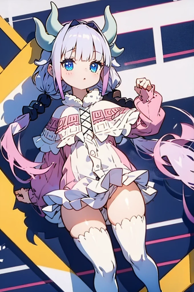 1girl, imkanna, dress, capelet, dragon horns, low twintails, white thighhighs masterpiece, best quality, detailed
