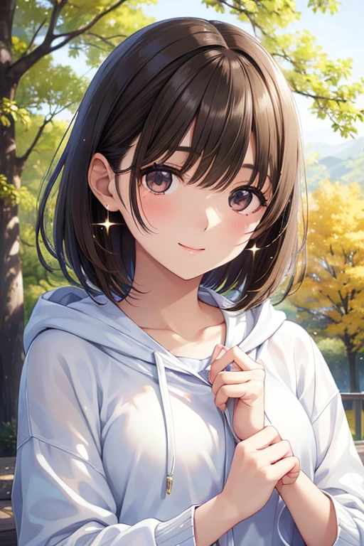 anegasaki nene、Shiny brown hair, short hair, (Beautiful brown eyes、Sparkling eyes, Fine grain)、smile、Ultra-detailed eyes、Highly detailed face, Highly detailed eyes,
One Girl、Perfect Anatomy、Correct human body、Woman with pretty face、Perfect beauty、
Natural color poncho-style hoodie、silence、White wall、Autumn Tree々々々々々々、White world and trees with autumn leaves々々々々々々々、Simplified Background、Natural soft light、to be born、Photorealistic、最high quality、Real Stick、high quality、high resolution、Random Pause