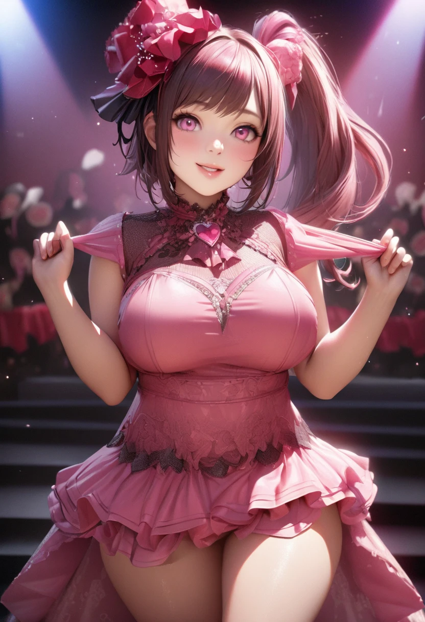 One Girl、Looking at the audience、
Beautiful pink eyes、Long pink pigtailole under the eye、Plump and glossy lips、Heart-shaped choca、Idol、Her name is Rico,smile,Naked Sex、。.。.。.。.。.。.。.。.。.。.。.。.。.。.。.。.。.。.3d、Realistic、
Idol衣装、Short skirt,Drape clothes、gem、The decoration has been removed、Floral、Lace trim,On a glittering stage、
masterpiece、Highest quality、8k、Detailed skin texture、Detailed cloth texture、Beautifully detailed face、Intricate details、Very detailed、
Ultra-high resolution、8k Ultra HD、Film Grain、Best Shadow、delicate、Gazing at the audience、front