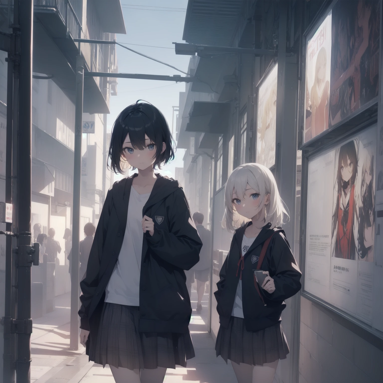 ultra-absurdres-Top quality by artist God, ultra-detailed, high resolution, anime moe artstyle, best anime 8k konachan wallpaper, pixiv contest winner, pool:2810, perfect anatomy,break, 1girl, (Please draw a girl walking sleepily to school alone. )break,(Solo,little female, 13-year-old:1.3),Full limbs, complete fingers,a junior high school student, (very short hair), short cut, flat chest, , small butt, small black eyes, beautiful detailed eyes, well-proportioned iris and pupils, expressive eyes, highres detailed hair, soft expression, salor school_uniform, sailor collar, serahuku, bow, pleated skirt,(Detailed Lighting), (Detailed background), in the School commute route. break,super detailed skin, Best cinematic lighting powered by famous artist, 8k,beauty illustration,photoshop_(medium),very aesthetic,break,((artist:horosuke )), artist:clamp ,artist:carnelian ,artist:kantoku ,
