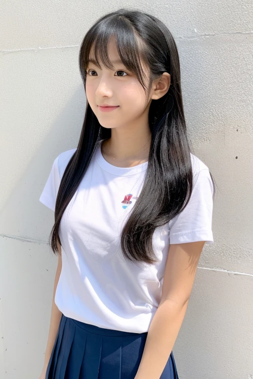 Cute high school girl、、Fitted white t-shirt