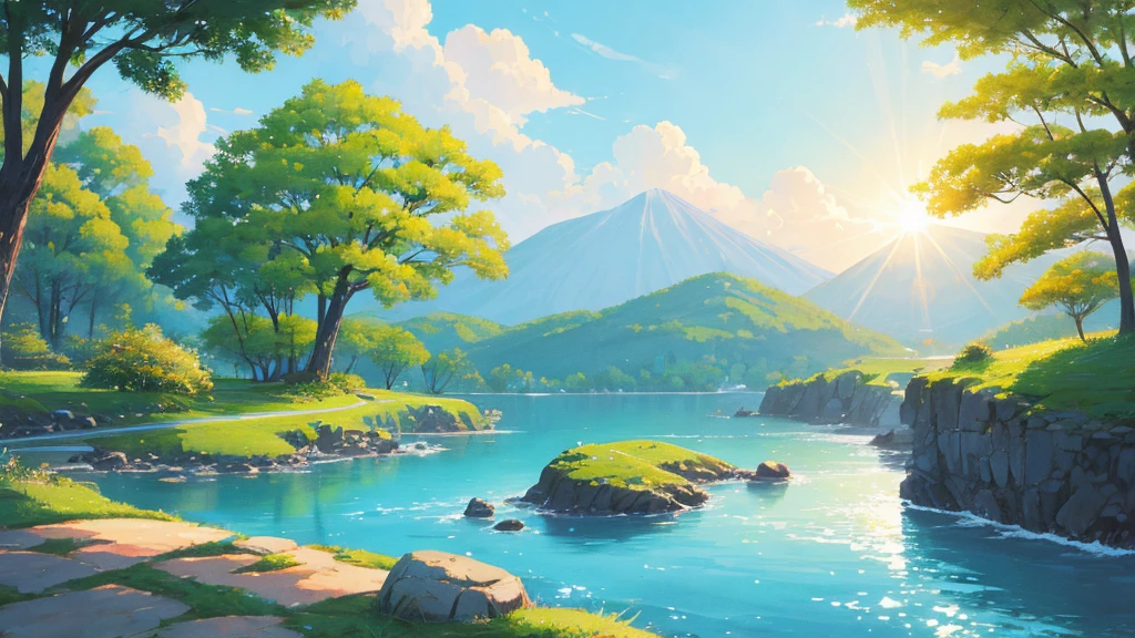 Hopeful and bright image。An illustration-like landscape image with a refreshing and natural feel