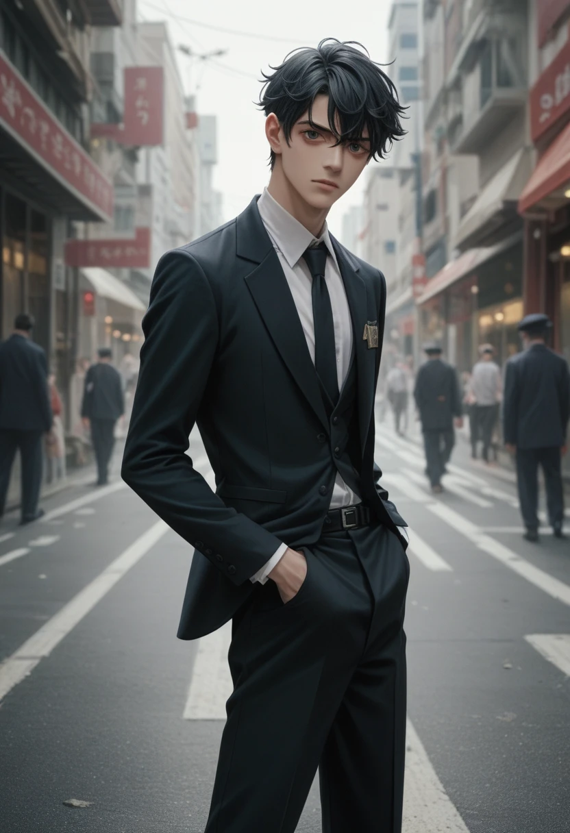 ((One piece))((アニメ)) 肌肉男, mafia man, mobster, black slim suit, gunslinger, shooter,