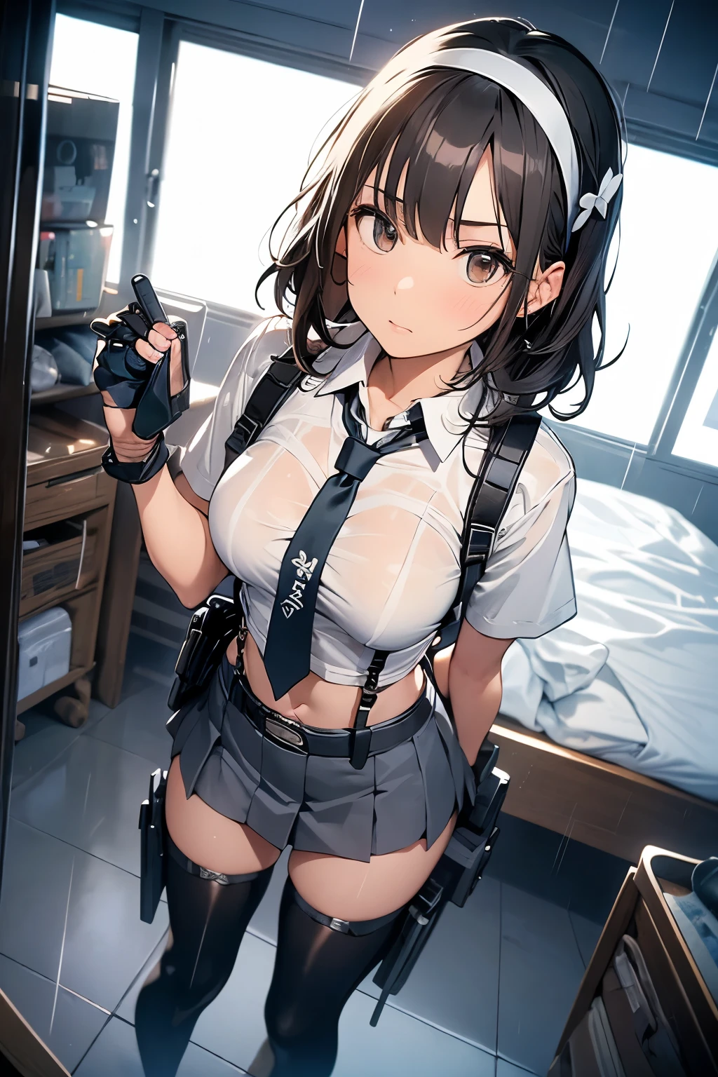 1 female, , high quality, masterpiece, Ultra-high resolution, , Cinema Lighting, , , 1 female, , high quality, masterpiece, Ultra-high resolution, , Cinema Lighting, , , And the suspenders with the cranes flying　　　Moderate breasts　 　 　　　　Large Breasts　 　 　　　　Small face　 　　　holster　　　　　　　 Lying in bed　Looking up　　　　Sweat 　　　belt　summer　脇Sweat 　Black Hole Gloves　suit　　　　 　garterbelt　Leg Links　ズボンにbelt　　holster　 　　Hands behind your back　 Anxious expression　Looking up　Anxious face　Knee-high　Knee socks　Knee-highソックス garterbelt　garter　ふとももにgarterbelt　Checkered mini skirt　Necktie Headband　ribbon　Panty shot　スカートの隙間 Armament　Handgun　handcuffs　Cable ties　レッグholster　holster 　　Hands behind your back　 Anxious expression　Looking up　Anxious face 足を横に開く　Armament　　Cable ties　レッグholster　holster　See-through clothing　heavy rain　Getting wet in the rain
