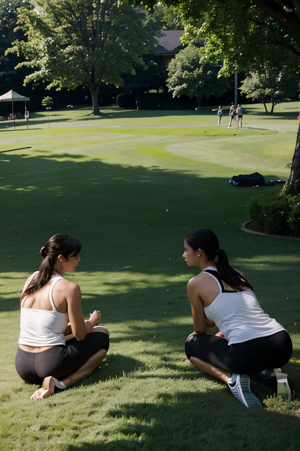 A group of people doing exercises on the lawn