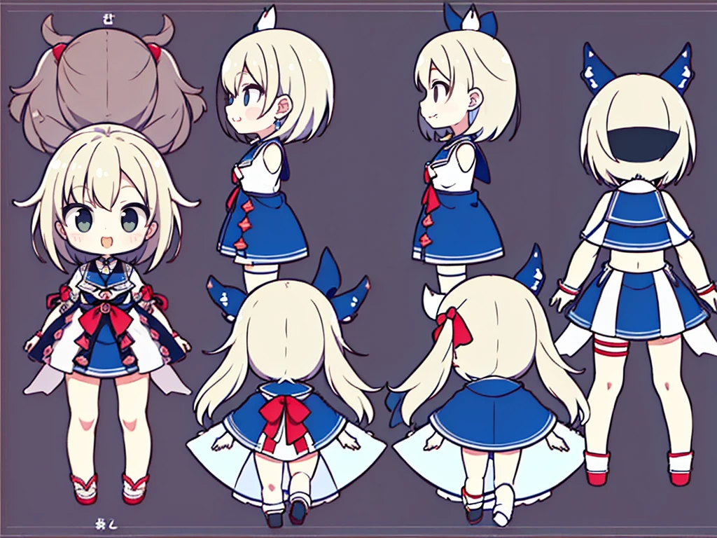 (masutepiece, Best Quality), Chara Sheet,Design drawings,３one angle,three sided view,Lateral face, Small curved ,Art Book,simple background,Cute!! Chibi!!!,closes mouth,Smile,casual goth 