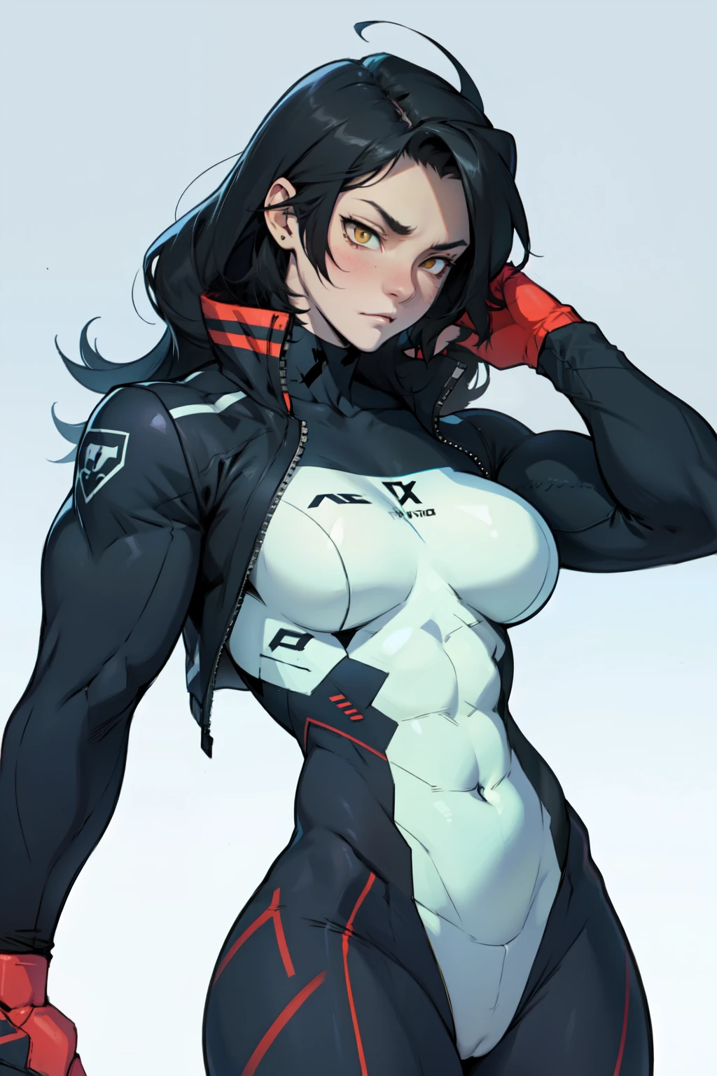 perfect female anatomy muscular girl big breasts empty eyes embarrassed black hair yellow eyes pale skin perfect female anatomy perfect female anatomy