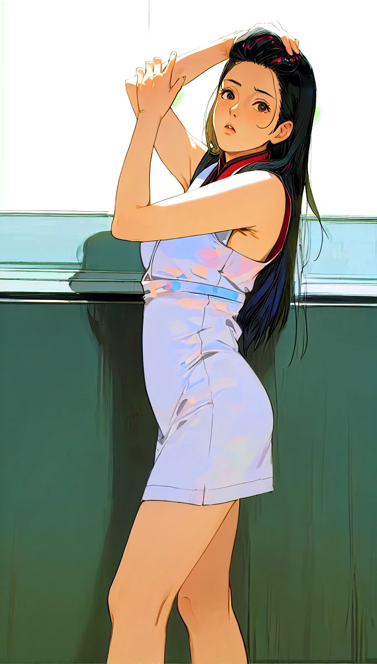 Naoki Urasawa、Beautiful girl、Highest quality、masterpiece、Ultra high definition、Japanese、Gym suit、high school girl、Long Hair、Black Hair、Texture reminiscent of Japanese paintings、8k