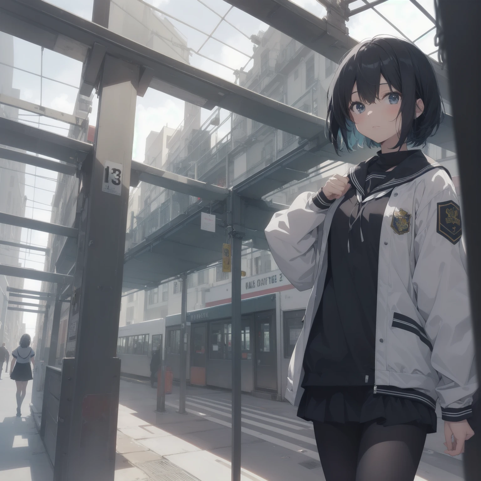 ultra-absurdres-Top quality by artist God, ultra-detailed, high resolution, anime moe artstyle, best anime 8k konachan wallpaper, pixiv contest winner, pool:2810, perfect anatomy,break, 1girl, (Please draw a girl walking sleepily to school alone. )break,(Solo,little female, 13-year-old:1.3),Full limbs, complete fingers,a junior high school student, (very short hair), short cut, flat chest, , small butt, small black eyes, beautiful detailed eyes, well-proportioned iris and pupils, expressive eyes, highres detailed hair, soft expression, salor school_uniform, sailor collar, serahuku, bow, pleated skirt,(Detailed Lighting), (Detailed background), in the School commute route. break,super detailed skin, Best cinematic lighting powered by famous artist, 8k,beauty illustration,photoshop_(medium),very aesthetic,break,((artist:horosuke )), artist:clamp ,artist:carnelian ,artist:kantoku ,
