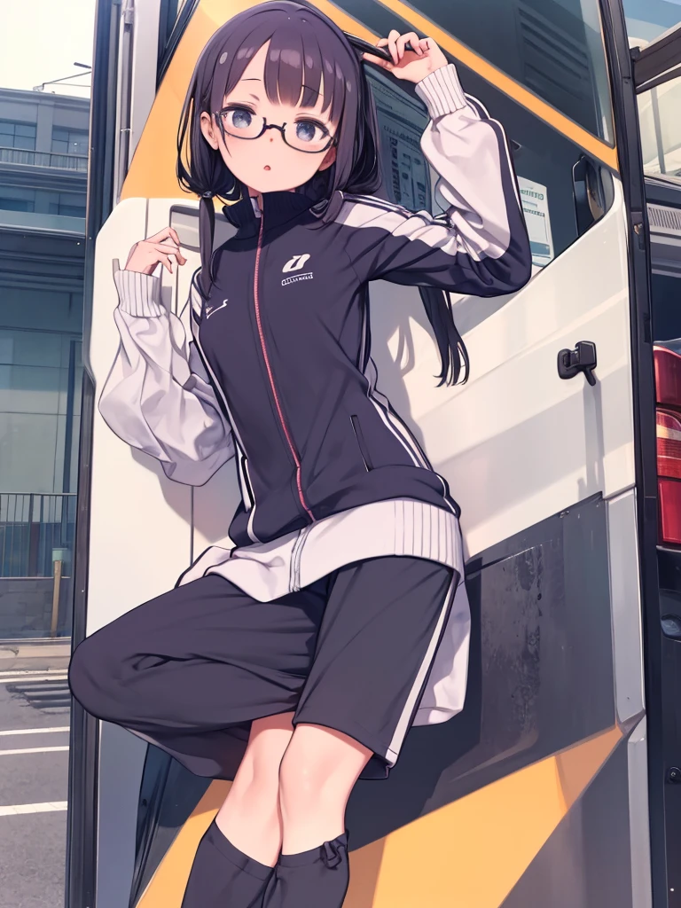 (masterpiece, Highest quality), One girl, Satou, Satou, Glasses, 赤いフレームのGlasses, Under-rim eyewear, Satou, Glasses, 赤いフレームのGlasses, Under-rim eyewear, Track jacket, Track pants