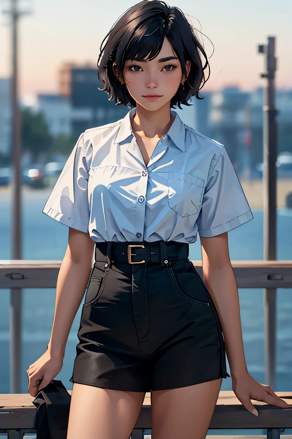 One Girl, 18-year-old, short hair, Black Hair,  Detailed face, Watch Viewer, Realistic, Written boundary depth, Bokeh, 8k, masterpiece, Highest quality, RAW Photos,
