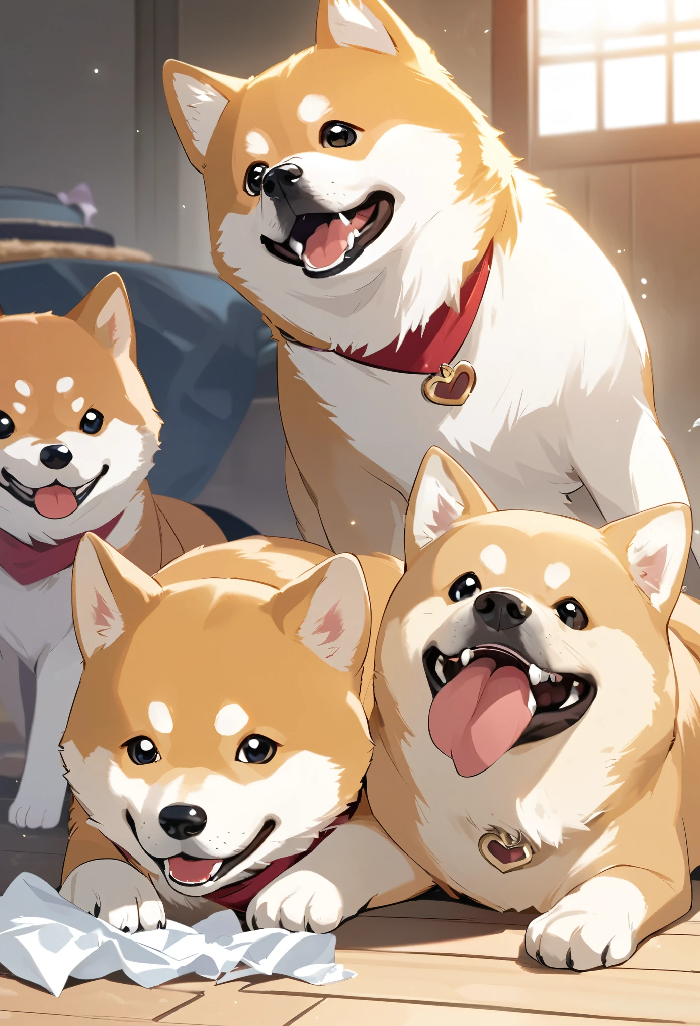 Puppy playing with tissue、Shiba Inu、cute、Mischievous Dog
