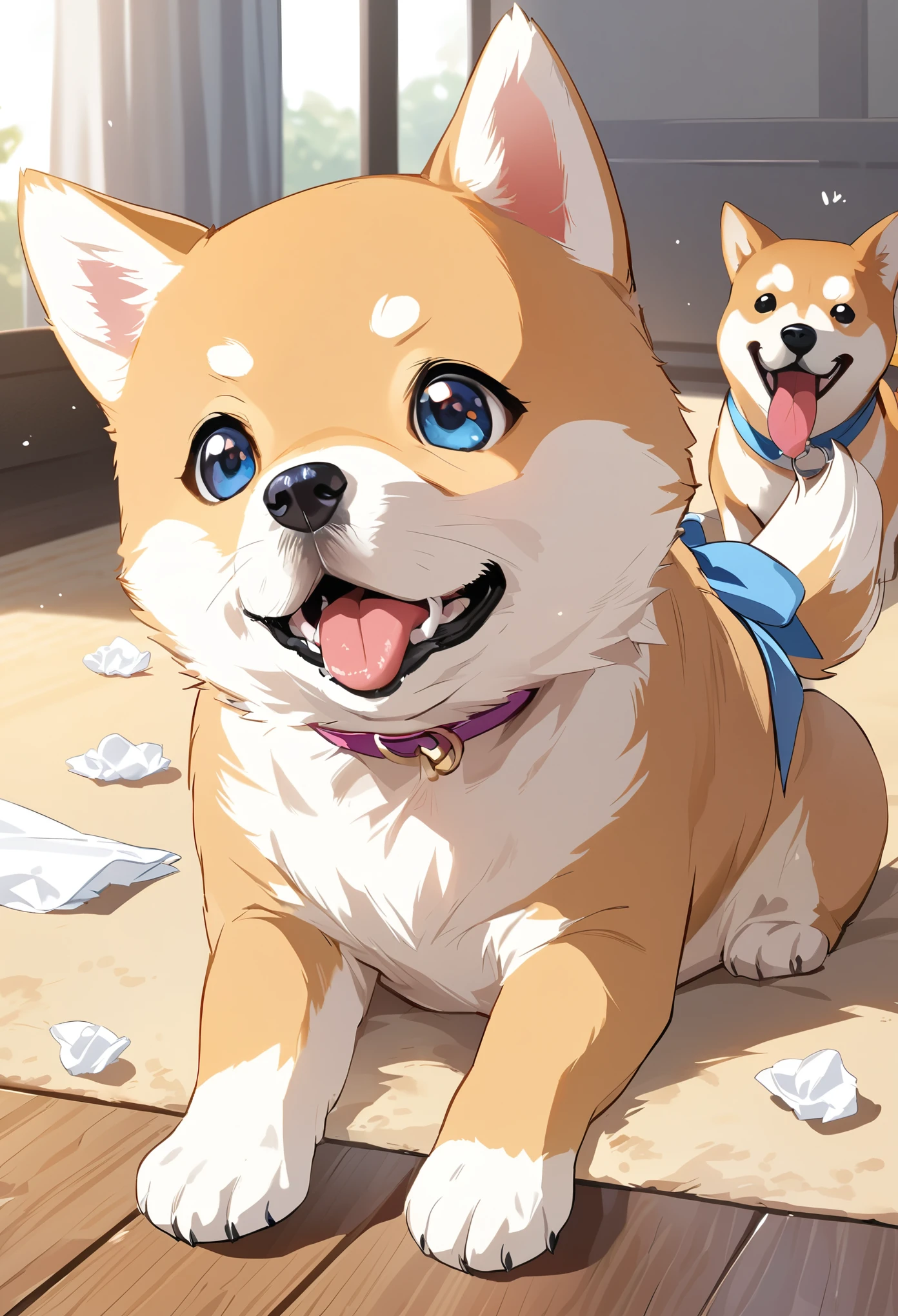((Puppy playing with tissue))、Shiba Inu、cute、Mischievous Dog